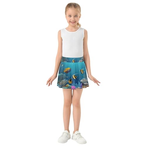 Joisal Underwater Colorful Fish Bright Kids Tennis Skirts Cool Pink Girls Skorts Athletic Shorts Teen Skirt 4t3