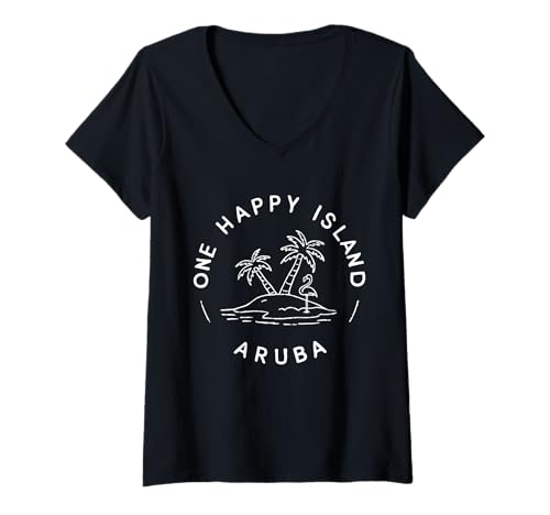 Womens One Happy Island Aruba Souvenir Summer Vacation Matching V-Neck T-Shirt