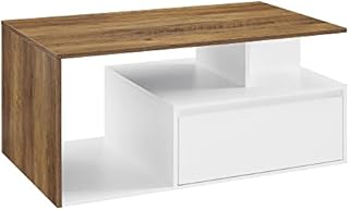 VASAGLE Coffee Table, Cocktail Table, with a Large Drawer, Large Storage, Modern Style, 55 x 100 x 45 cm, for Living Room, Rustic Walnut and White LCT208T41