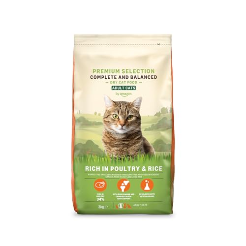 by Amazon Alimento seco Completo para Gatos Adultos, Rico en Pollo y arroz, 3 kg