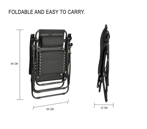 Straame Garden | Zero Gravity Chair | Set of 2 | Heavy Duty Textoline | Outdoor & Garden Sunloungers | Reclining & Folding Chair with Cup Holder and Headrest Pillow - Image 7