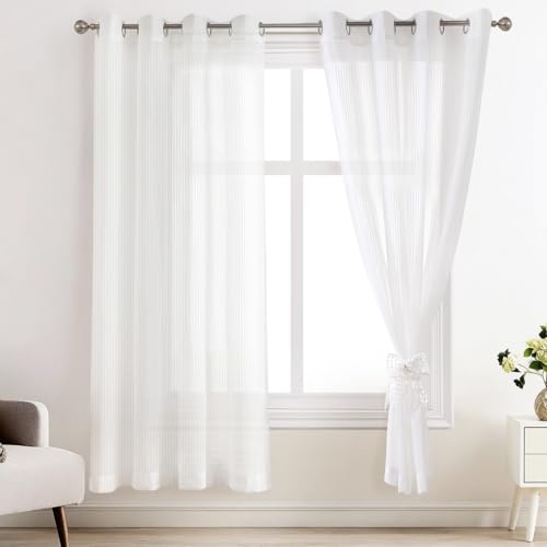 Image of White Sheer Curtains 84 inches Long - Home Decoration Grommet Airy & Lightweight Elegant Window Treatments with Light Filtering for Bedroom /Living Room (2 Panels, W52 x L84)
