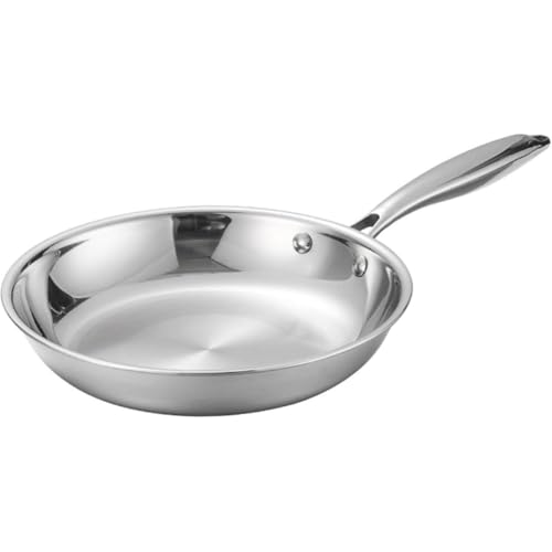 MsiDtsoyステンレススチール製のノンスティックパン、焦げ付きなし、食器洗い機対応、お手入れ簡単、有害物質なし、調理器具 (24センチメートル,シルバー)