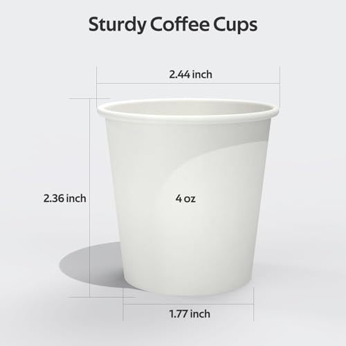 image for Dealusy 100 Count 4 oz Coffee Cups, Leak-Free Food Safe Paper Cups 4 o