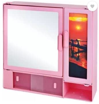 PGen ABS Unbreakable Pulse Bathroom Mirror-Scenery 3 Door Cabinet with Storage Chest/Shelves,17"X4"X16" Plastic Wall Shelf (Number of Shelves - 8 (Pink)