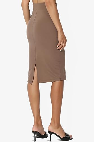 TheMogan Women's Versatile Elastic High Waist Soft Knit Bodycon Pencil Knee Midi Skirt4