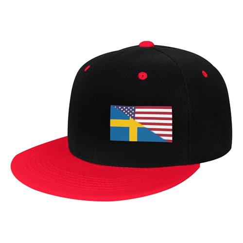 American Flag and Swedish Flag Children's Flat Brimmed Hip-hop Hat Flat Eave Sunscreen Duckbill Cap Headgear