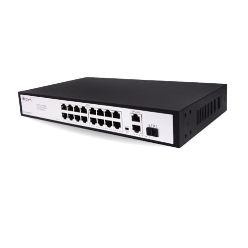 Image of dr.com 19 Port PoE Switch with 16 10 /100 PoE Ports 2 Gigabit 10 /100 /1000 Uplink Ports and 1 SFP Slot 250W Power IEEE 802.3af /at Network Switch for CCTV IP Camera Plug and Play