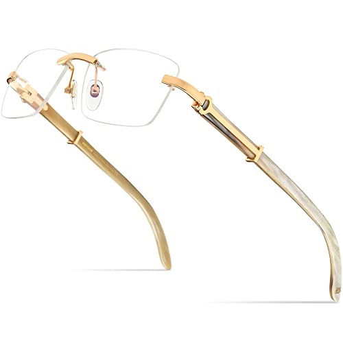 HEPIDEM Buffalo Horn Square Rimless Glasses 50251 White