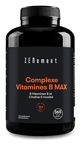 Complexe Vitamines B MAX, 365 Comprimés | 8 Vitamines B + Choline & Inositol | Aide à Réduire la Fatigue et Contribue au Bon Fonctionnement Mental et à Celui du Système Immunitaire | Végan | Zenement