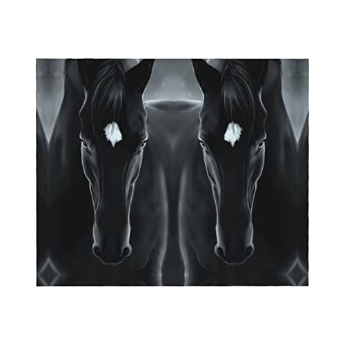 Couverture en flanelle de qualité supérieure motif cheval noir