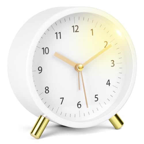 HOTUT Despertador analógico silencioso clásico con luz nocturna, despertador silencioso por la mañana, sin tictac, repetición, mesita de noche, simple, decorativo, para dormitorio, mesita de noche