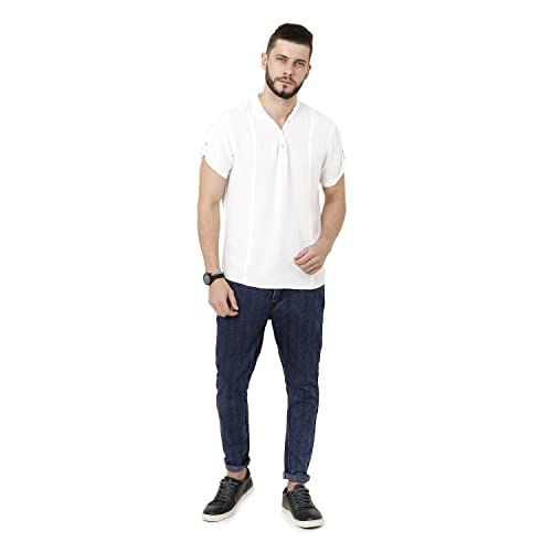 Image of Identiti Men's Cotton Solid Full Sleeve Slim Fit Shirt with Mandarin Collar