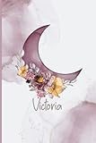  Victoria: Watercolor Half Moon With Pink Purple Flower Notebook Journal for Girls and Women, Personalized Victoria Diary, 6x9 120 pages Composition ... Family and Coworker, Arabic Female Gift