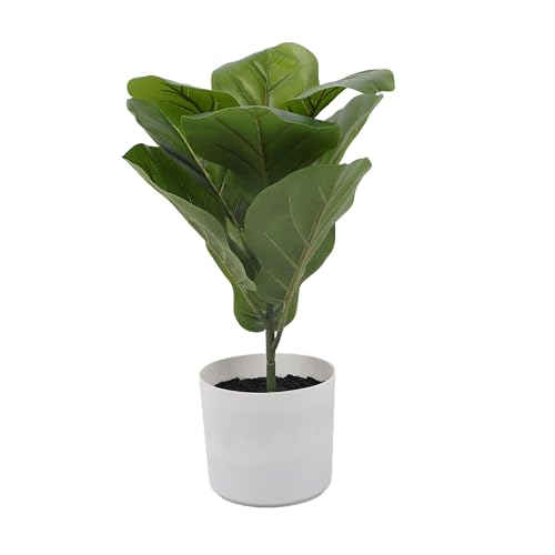 Alupssuc 1.5ft Artificial Fiddle Leaf Fig Tree with White Planter Pot