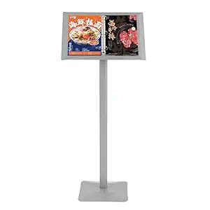 FireLeaves Menu Holder Pedestal Stand for Display, Ring Binder Aluminum Metal Finish Sign Holder Poster Stand Welcome Sign Stand, Floor Stand Flyer Brochure Holder (Silver)
