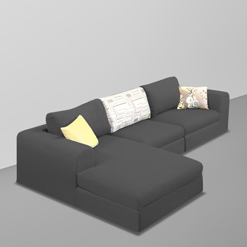 Image of Koza LHS 4 Seater L Shape Sofa Set for Living Room (Black Fabric) Premium Fabric Sofa