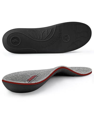 Image of WALKHERO Plantar Fasciitis Insoles - Arch Supports Wool Inserts, Lightweight Breathable Cushioning, Comfort Shock Absorption Inserts for Walking (Light Gray Mens 14)