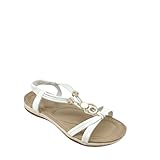 MODELISA - Sandalias de Mujer con Tiras Cruzadas, Cierre Elástico, Estilo Casual con Detalle Decorativo (Blanco, Sistema tallas calzado EU, Adulto, Mujer, Números, mediano, 38)