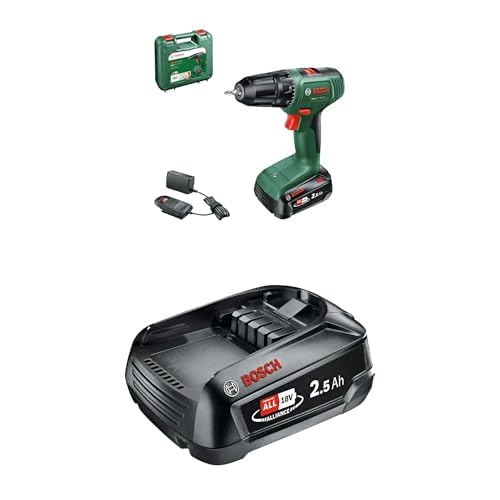 Bosch Perceuse-visseuse sans fil EasyDrill 18V-38 (1 batterie 2,5 Ah; système 18 V; dans coffret de transport) + Bosch Home and Garden Batterie PBA 18V 2.5Ah W-B 1600A005B0 Noir