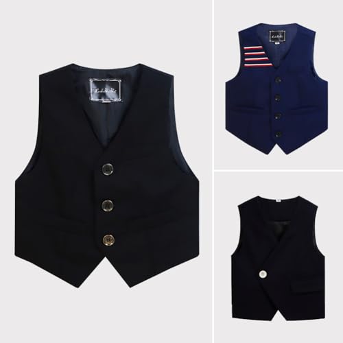 Boy Suit Vest Single Breasted V-Neck Vest with Pocket for Formal Occasion3
