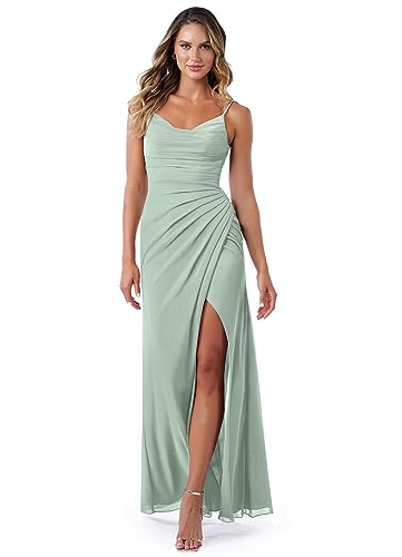 Women's Mermaid Bridesmaid Dresses for Wedding Long Chiffon Formal Evening Gown with Slit YA0164