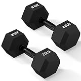 Fitvids Rubber Encased Exercise & Fitness Hex Dumbbell, Hand Weights with Anti-Slip Metal Handle for Home Gym, Multiple Sizes, 20LB Pair