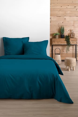Housse de couette 240x260 cm coton bleu pétrole uni Edenne lit double - 3