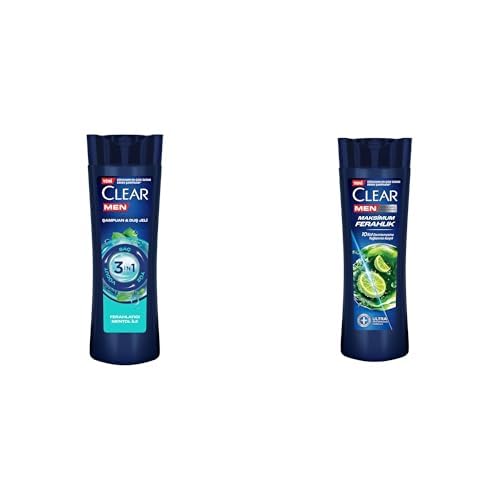 Clear Men 3 in 1 Şampuan & Duş Jeli Ferahlatıcı Mentol Etkisi Saç Yüz Vücut İçin 350 ml ve Clear Men Kepeğe Karşı Etkili Şampuan Maksimum Ferahlık 350 ml