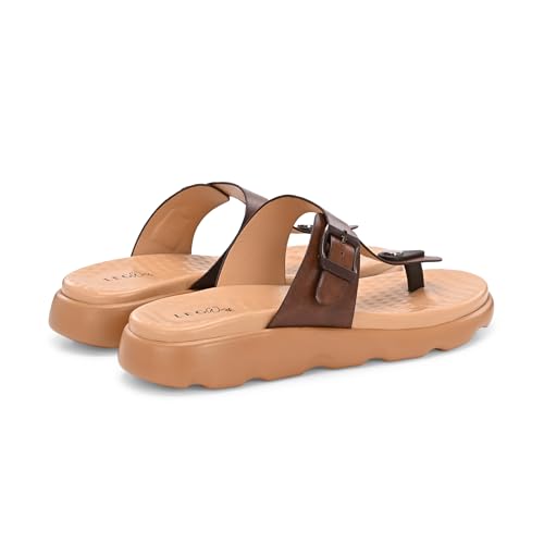 Image of Legwork Women's Orthopaedic T-Strap Thong Sandal | Acupressure Massage Footbed | EVA Cushioned Platform Sole | Doctor Arch Support | Adjustable Buckle Strap | Diabetic Friendly Flat Sandals for Women | UK 3-8 | Brown, Tan, Pink