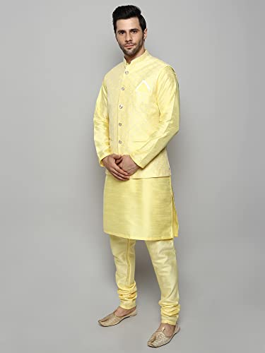 Image of Uri and MacKenzie Men's Silk Blend Kurta Churidar Pyjama with Stylish Nehru Jacket
