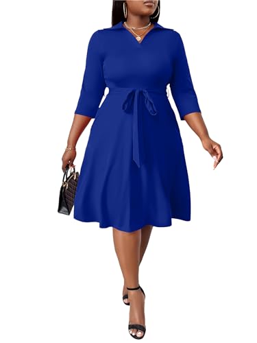 Image of FANDEE Plus Size Midi Dress for Women - Printing Summer Dresses for Wedding Guest Cocktail Party 3 /4 Sleeve V Neck(L-5XL)