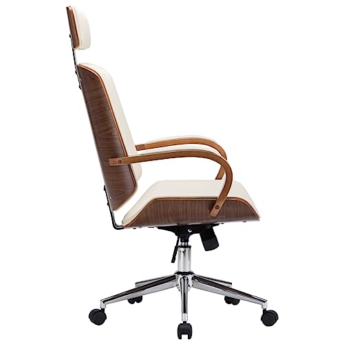 Chaise de bureau contre le mal de dos en similicuir crème ergonomique