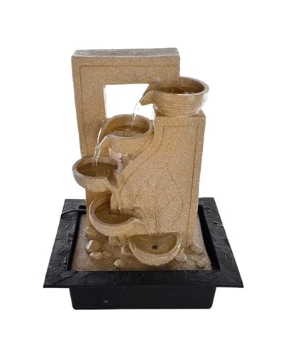 Image of Indoor Tabletop Water Fountain, Polyresin Cascading Waterfall Showpiece with Running Water and Light, Decorative Fountain for Home, Office, Living Room, Meditation, Vastu, Desk Decor