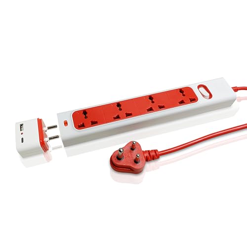 Image of MX Extension Board with 18W USB C GaN Charger 4 International Power Sockets, 2500W Output, 5 feet / 1.5 Meters Long Cable, Wall Mount Option, Supports Laptop Charging for Office, Home Appliances
