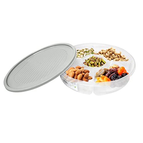 Snackschale Aufbewahrungsbox Süßigkeiten Box Serviertablett Snacks Aufbewahrungsbox Mit Deckel Trockenfrüchte Lebensmittel Obstbox Trockenobstbehälter geteilte Serviertabletts Teller Schalen (Grau) Cover