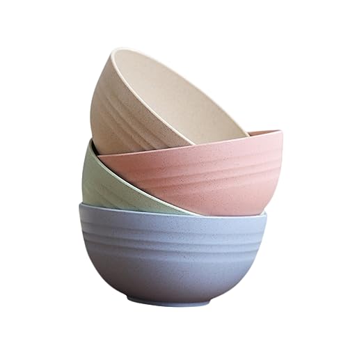 KICHOUSE 4pcs Wheat Straw Mixing Bowls Round Salad and Food Bowls for Home Kitchen Use for Soup Porridge and More Functional and Practical for All Occasions