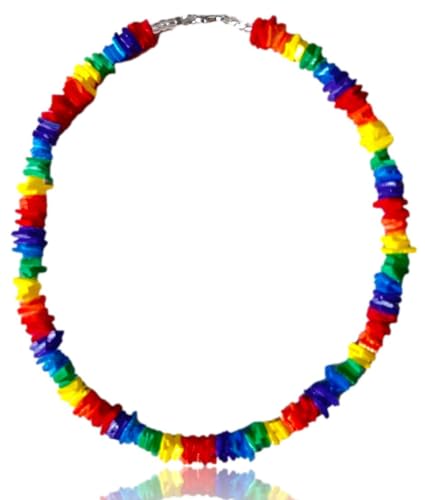 Native Treasure 16' Mens and Womens Rainbow Ark Shell Necklace Tie-Dyed Chips Tropical Jewelry Summer Beach Surfer Necklace From the Philippines, with Lobster...