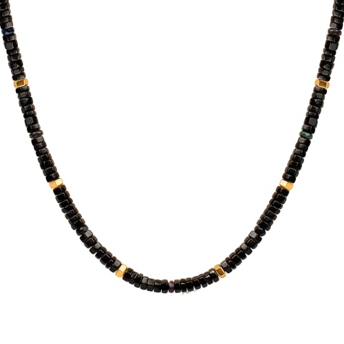 KARMA AND LUCK Spiritual Alignment - Men's Black Onyx 18K Gold Plated Brass Heishi Choker Necklace. Length: Adjustable from 17
