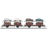 Betriebszustand um 1971-1972 Märklin 46139 H0 Paar Autotransportwagen Laaes der DB Modellauto-Beladung VW Typ 3 1500 und 1600