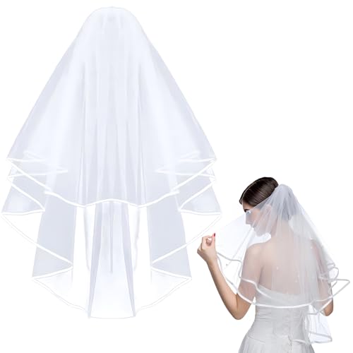 Snowtain Schneespitze Véu de noiva, véu para noivas, acessórios para casamentos, véu com pente véu de noiva branco com penteado para noivas, festa, Branco