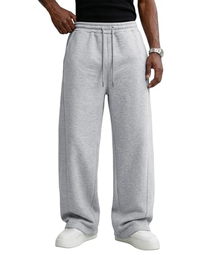 Image of Men's Baggy Sweatpants Cotton Fleece Wide Leg Lounge Sweat Pants Drawstring Waist Jogging Pants with Pockets