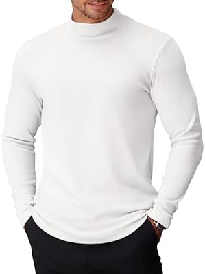 COOFANDY Mens Mock Turtleneck Long Sleeve Thermal Pullover Sweaters A-White