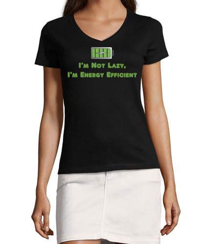 T-shirt col en V femme noir coton imprimé humoristique manches courtes