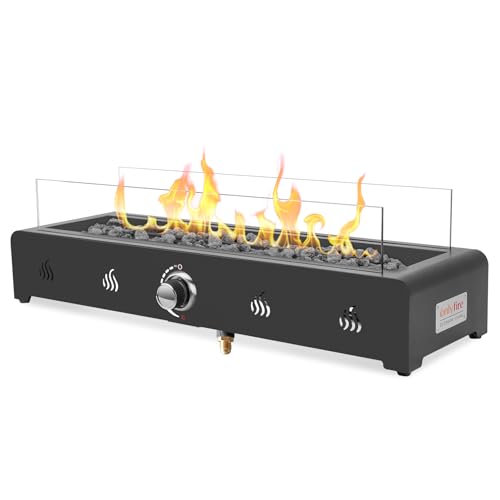 Onlyfire Foyer à gaz rectangulaire de table, chauffage au gaz d'extérieur de 6,5 kW avec pierres de lave et pare-vent en verre, foyer au propane pour terrasse, jardin et extérieur, monté par le bas