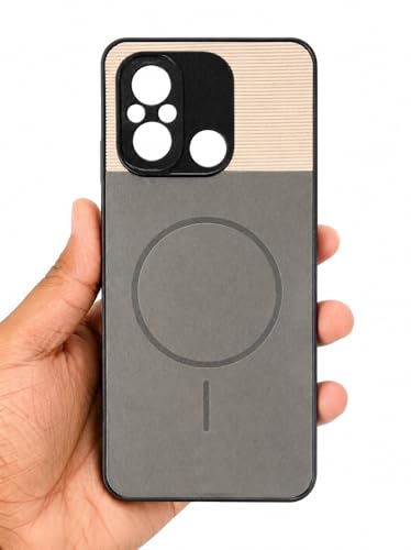 Image of Bintage Mac Safe Design Hard Slim Back Case | Soft Border Camera Protect | Dual PU Leather Finish Back Cover Compatible for MI Redmi 12C 4G - White & Grey