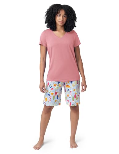 Image of HUE Women's Summer Vacation Pajama Separates, Soft, Whimsical Print Pjs with Tropical Beach Themes, Flip Flops, Cocktails