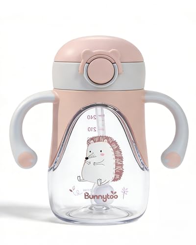 Image of Bunnytoo Weighted Straw Sippy Cup 1-3 Years Old, 8oz BPA-Free Tritan Baby Water Cup with Handles, Transition Training Drinking Cup for 12-36 Months Toddler (Apricot)