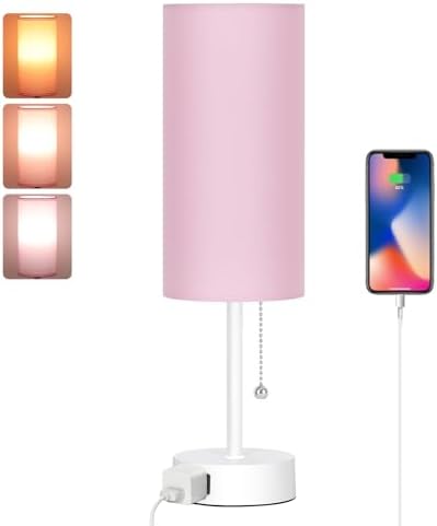Dott Arts Table Lamp for Bedroom, 3-Color Bedside Lamps with Pull Chain