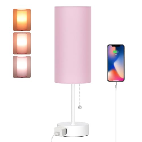 Dott Arts Table Lamp for Bedroom, 3-Color Bedside Lamps with Pull Chain